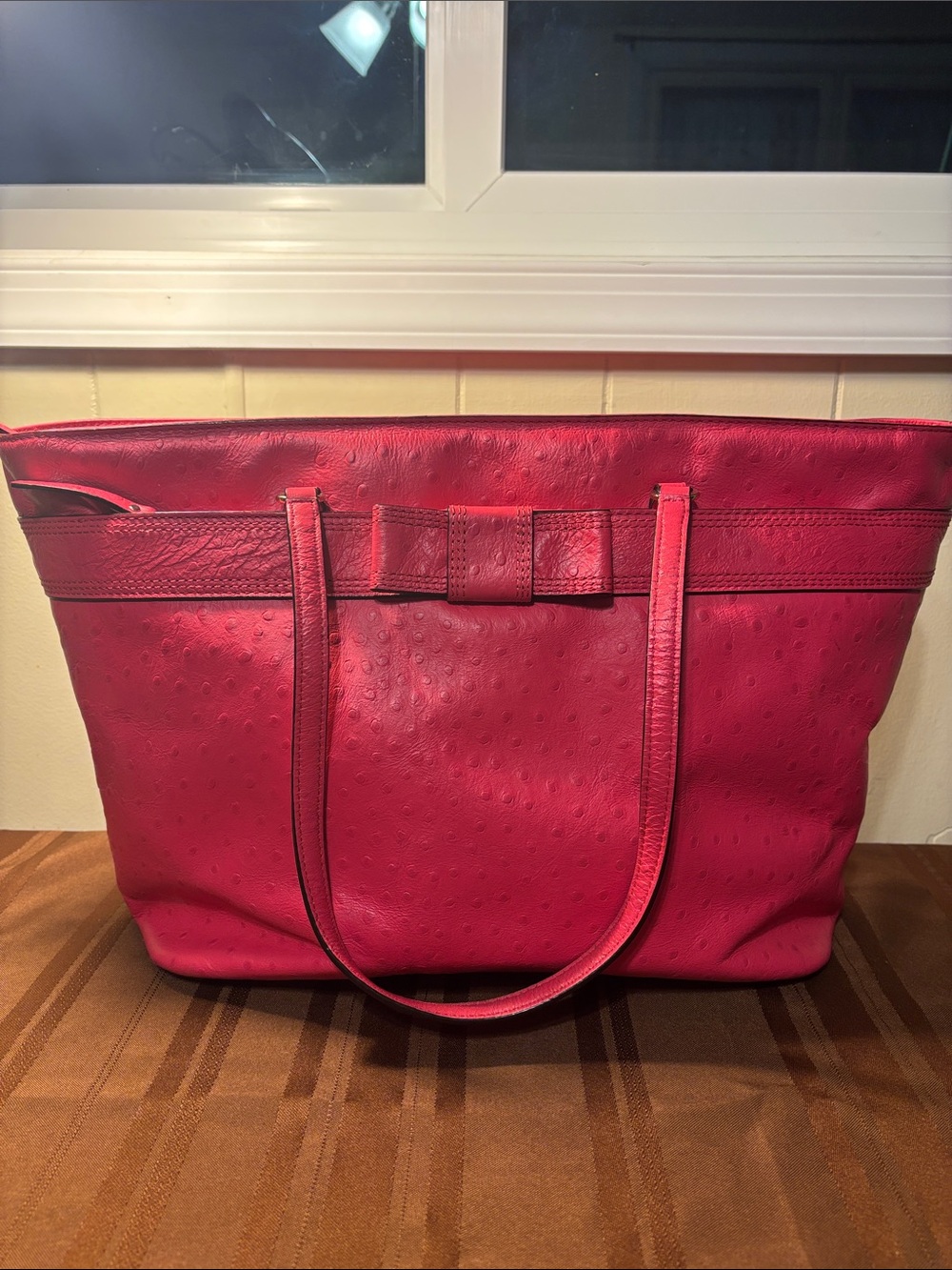 GUC Kate Spade RARE Valencia Road Medium Harmony Ostrich Leather Tote Bow Pink